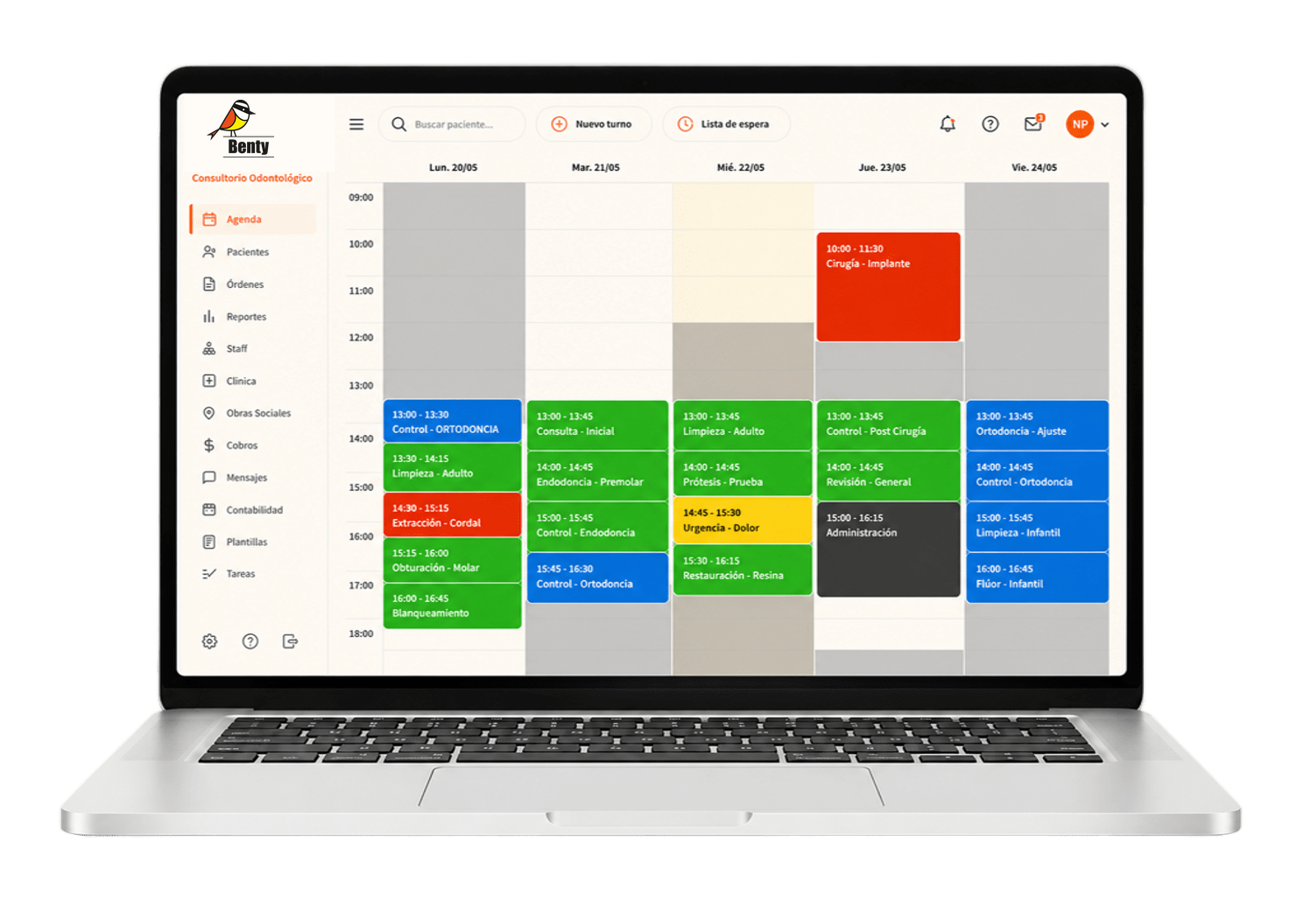 Agenda de turnos de Benty en una computadora Apple