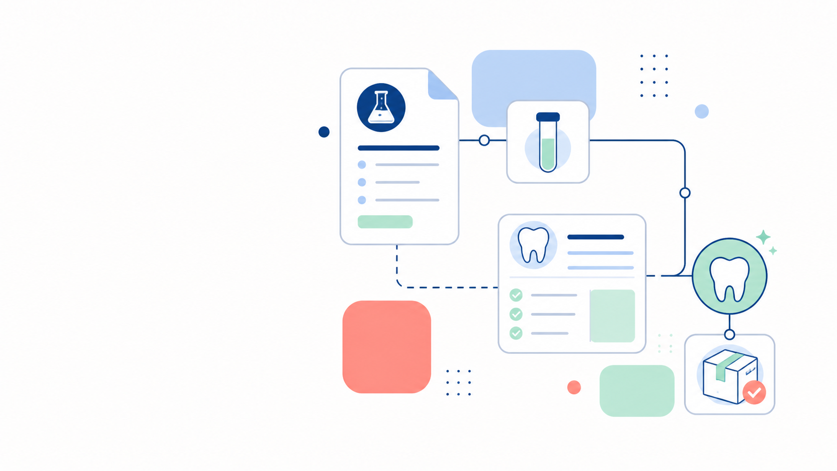 Ilustración conceptual del seguimiento de órdenes de laboratorio dental.